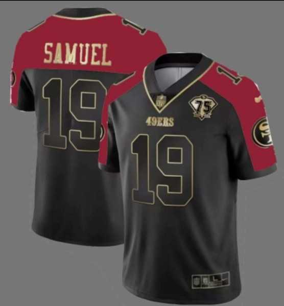 Men's San Francisco 49ers #19 Deebo Samuel Balck With 75th Anniversary Patch Stitched Football Jersey Dzhi
